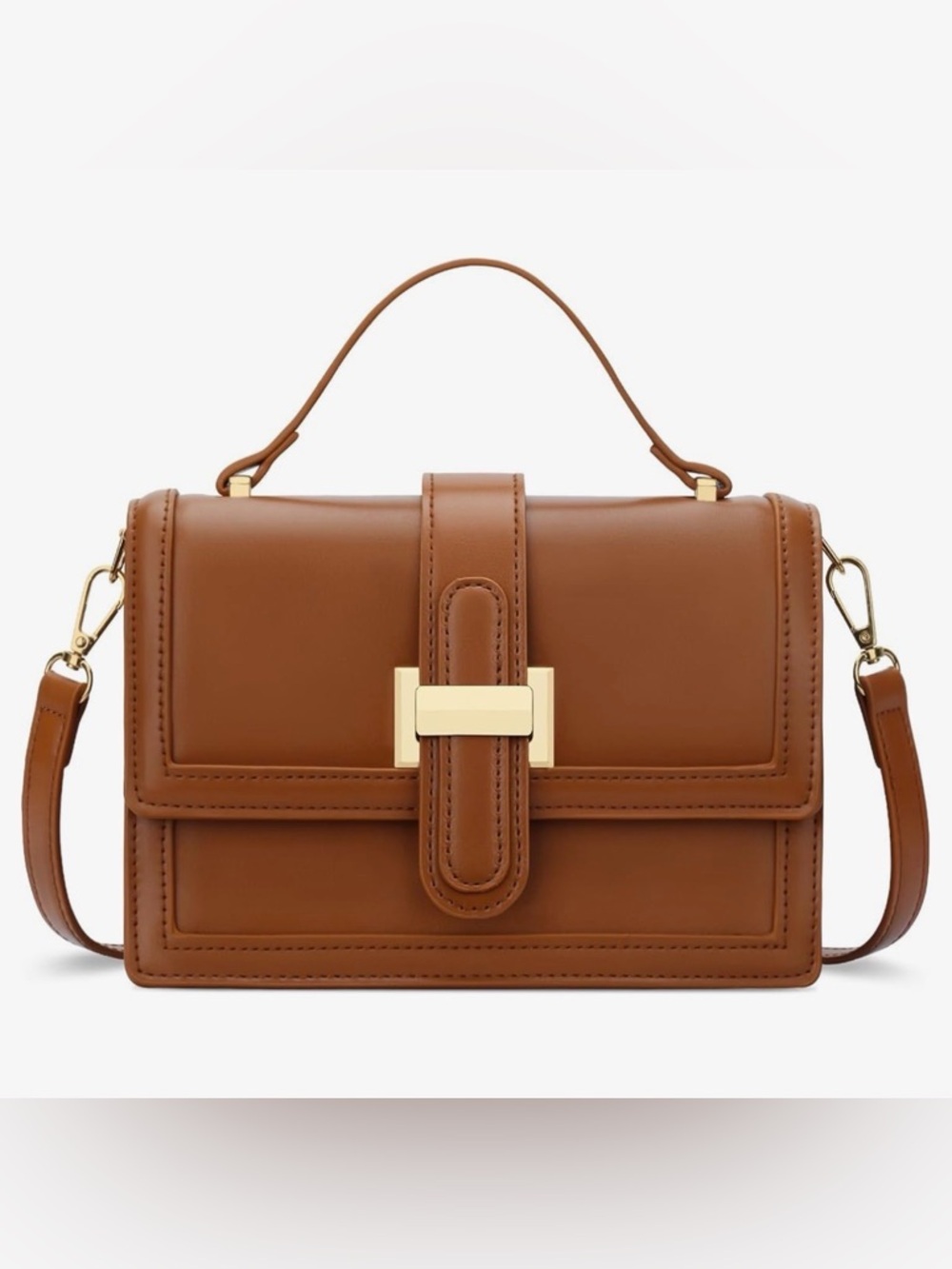 Vegan Leather Crossbody Bag Small Flap Purse with Wide Strap